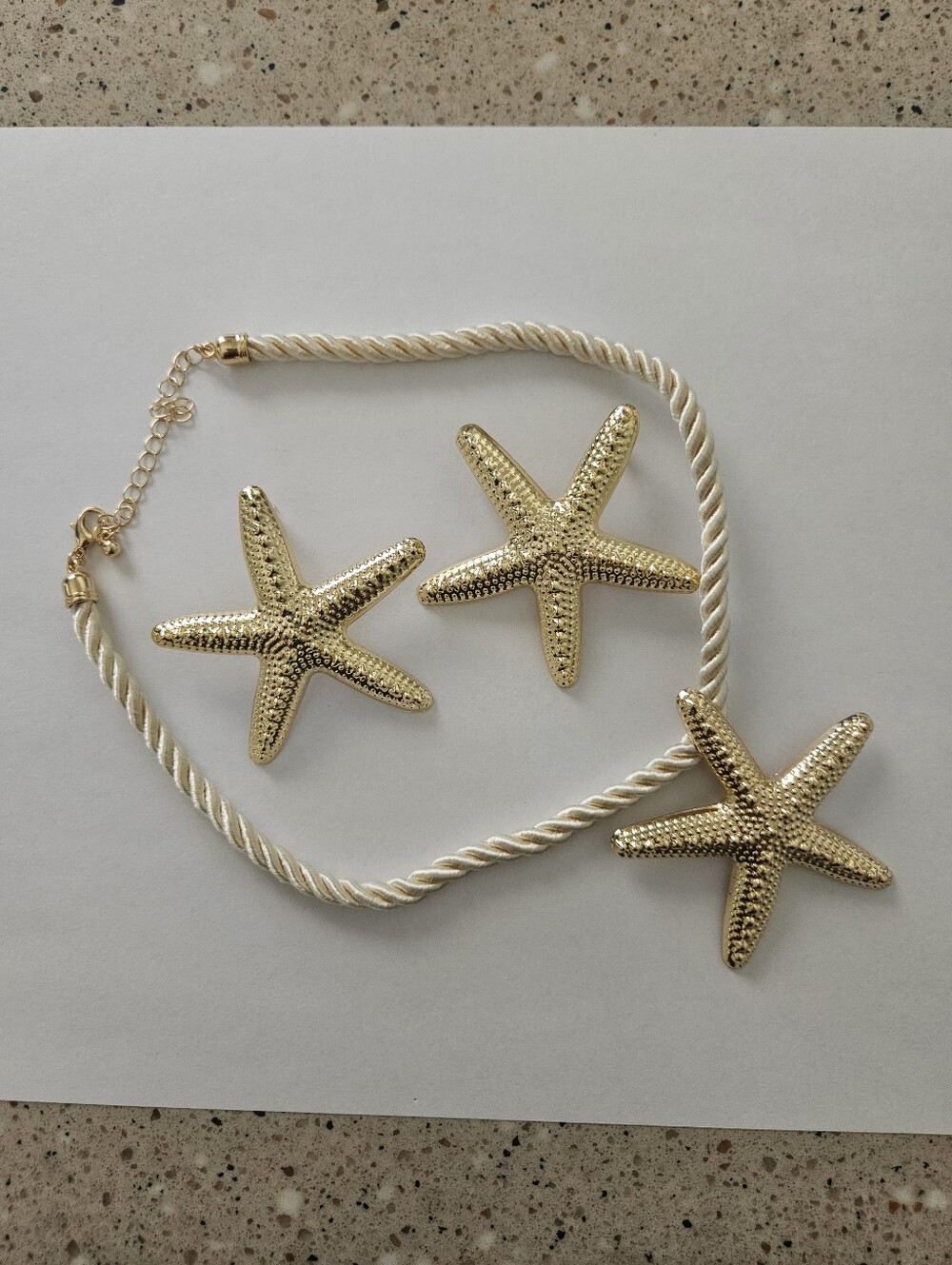 Gold Starfish Necklace and Earrings Set Summer Vacation Preppy Feminine Beach - Picture 2 of 8